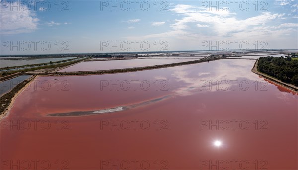 Aerial view of the salt pans of Aigues Mortes