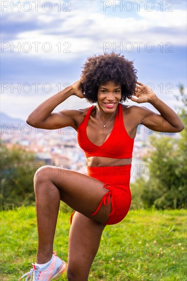 Fitness with a young black girl with afro hair