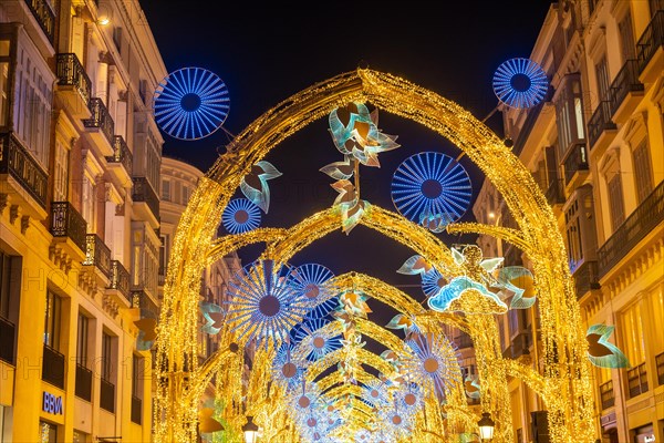 Spectacular lighting on Calle Larios in the center of the city of Malaga at Christmas