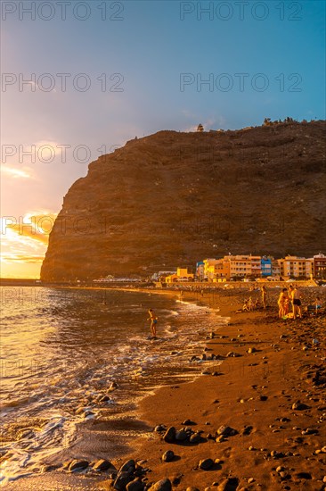 The beach at sunset of Puerto de Tazacorte on the island of La Palma