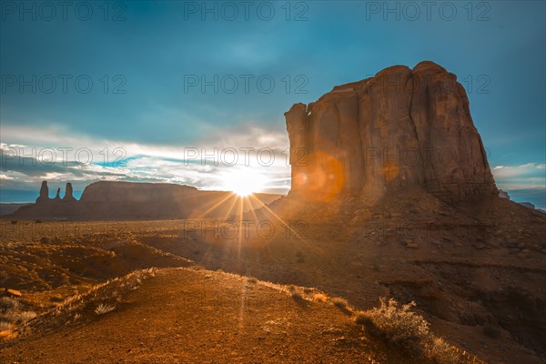 Last rays of the sunset inside the Monument Valley National Park. Utah