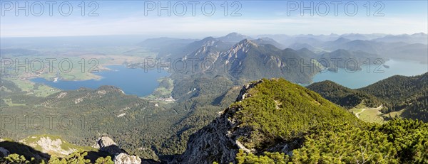 Panoramic view from Herzogstand of Lake Kochel and Lake Walchen