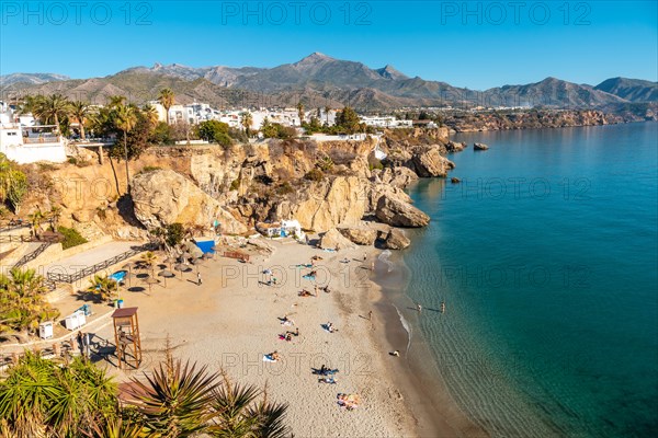 Calahonda beach in the town of Nerja one spring afternoon seen from above