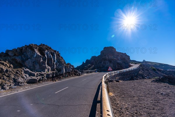 Road on top of the Caldera de Taburiente on the trek near Roque de los Muchachos one summer afternoon