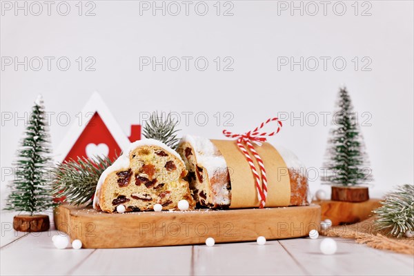 Cut open German Stollen cake