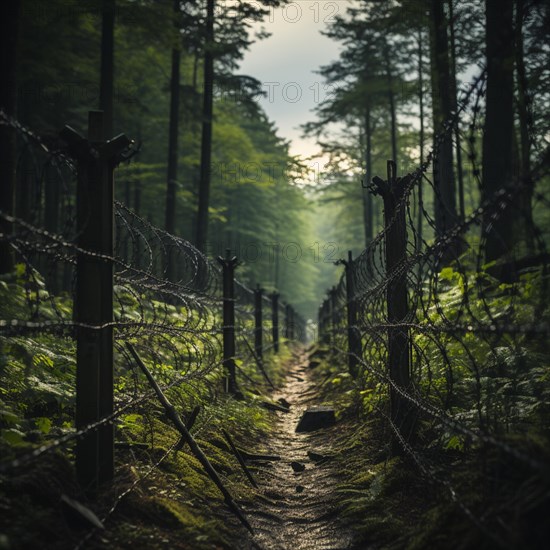 Fence a country border with barbed wire