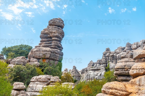 Stone landscapes with beautiful shapes in the Torcal de Antequera on the green trail