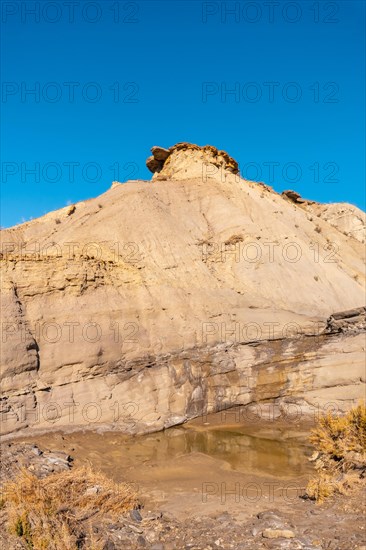 Travertino waterfall and Rambla de Otero in the desert of Tabernas