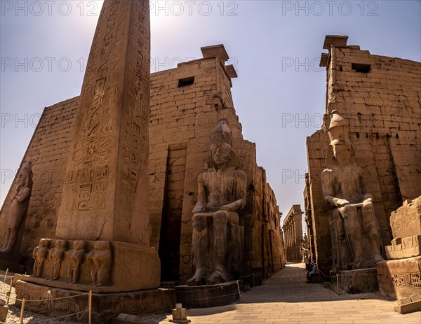 Beautiful facade of one of the most beautiful temples in Egypt. Luxor Temple with its sculptures of pharaohs and the obelisk