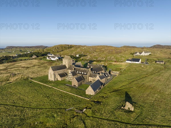 Aerial view of the island of Iona in the morning light