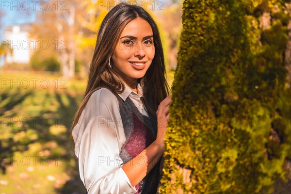 A young Caucasian brunette college girl