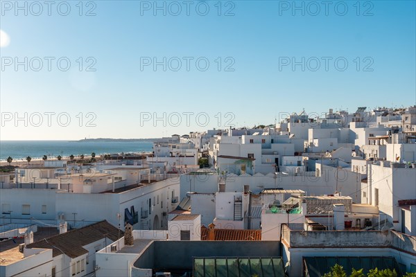 Aerial view at sunset in Conil de la Frontera from the Torre de Guzman