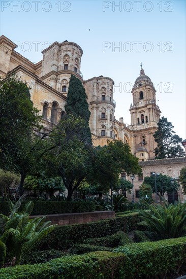 View of the cathedral and its gardens of the Incarnation of the city of Malaga