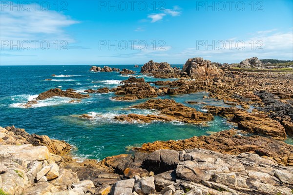 The beautiful coastline at low tide of Le Gouffre de Plougrescant