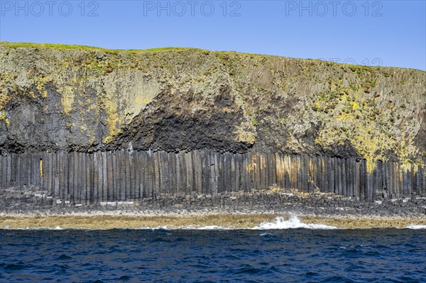 Detail of the uninhabited rocky island of Staffa with the polygonal basalt columns