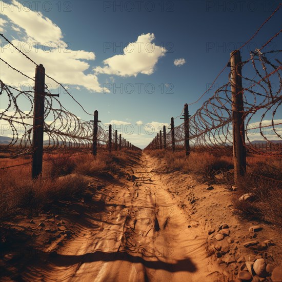 Fence a country border with barbed wire
