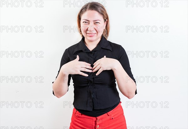 Young woman disgust face isolated. People with face disgusted on isolated background. Latin girl with expression of disgust isolated