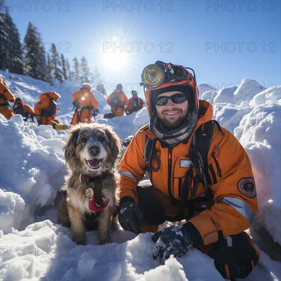 Helpers use evacuation aids to search for people buried in an avalanche