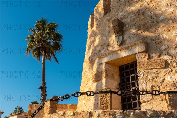 Detail of the Torre del Moro in the park in the coastal town of Torrevieja