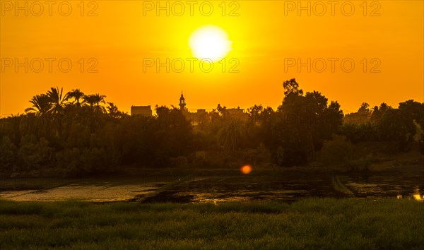 Sunset panoramic sailing on the Nile river cruise. Egypt. Sailing from Luxor to Aswan