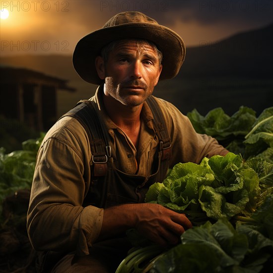 Green lettuce is harvested by a farmer