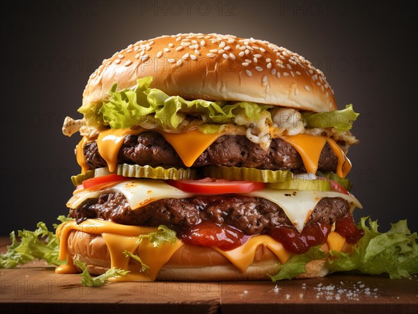 Fresh cooked delicious double cheeseburger with all the fixings. generative AI