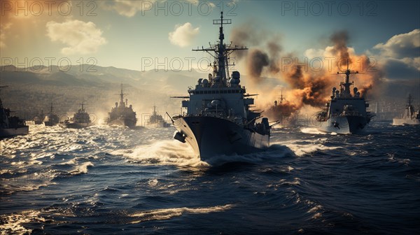 United states navy battleships presence in the easter mediterranean ocean. generative AI