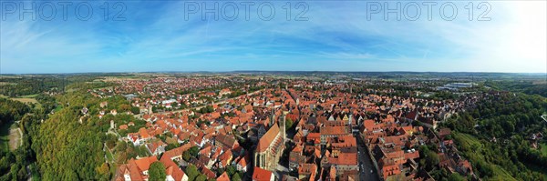 Aerial view of Rothenburg ob der Tauber with a view of the historic old town. Rothenburg ob der Tauber