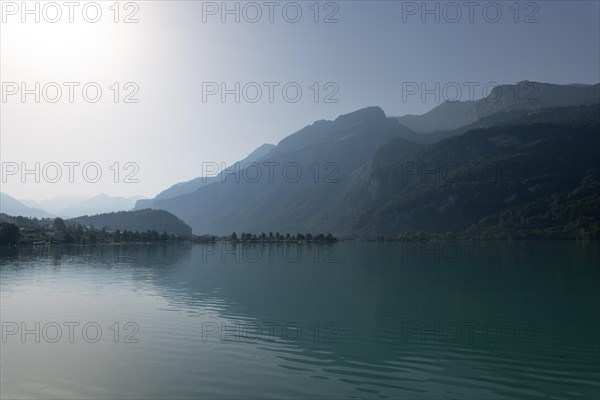 View over Lake Brienz with Mountain and Sunlight in Brienz