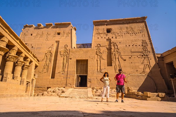 A couple of tourists at the Temple of Philae