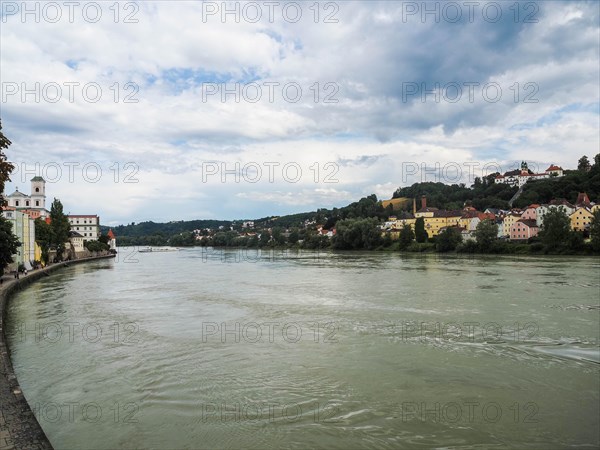 View over the Inn River to the Old Town and the Innviertel