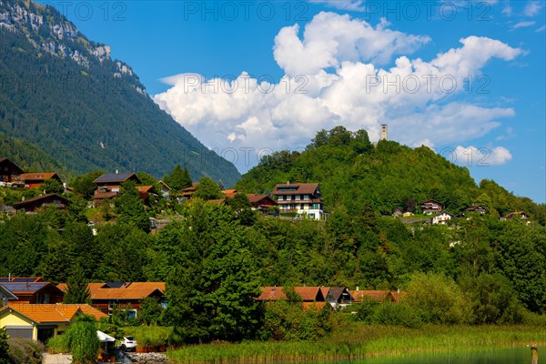 Houses and Mountain in a Sunny Day in Interlaken