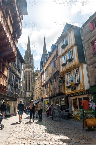 Historic center in the medieval town of Quimper and the Saint Corentin cathedral