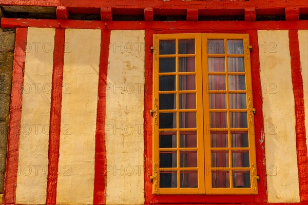 Old colored house in the medieval village of Rochefort-en-Terre