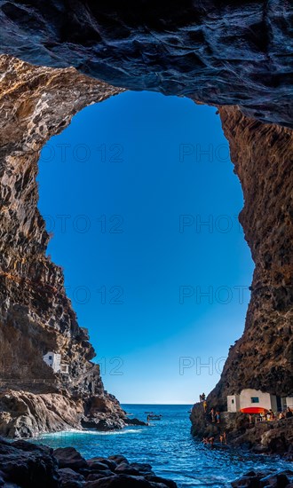 Panoramic view from the spectacular interior of the cave of the town of Poris de Candelaria on the north-west coast of the island of La Palma