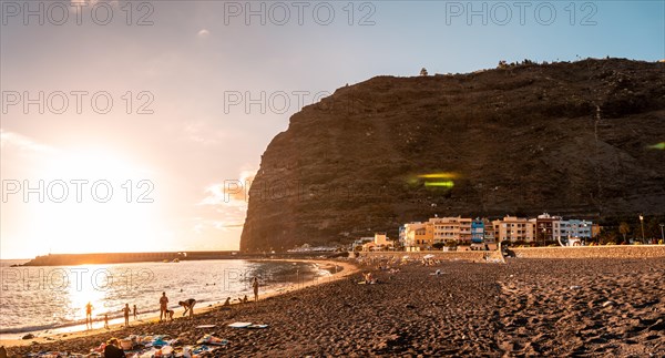 The beach at sunset of Puerto de Tazacorte on the island of La Palma