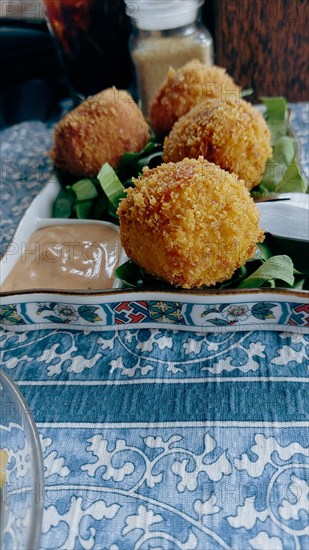 Close up of potato croquettes