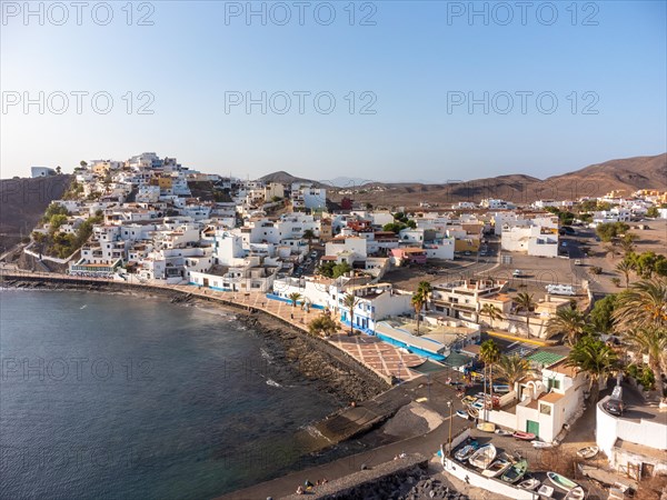 Aerial view of the beach and the coastal town of Las Playitas