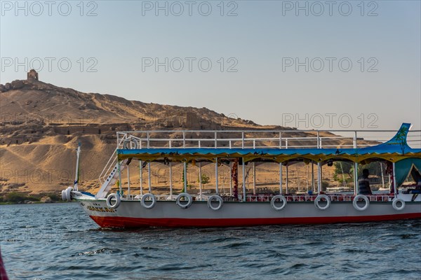 Small towns and ancient temples navigating the Nile River in Aswan city. Egypt