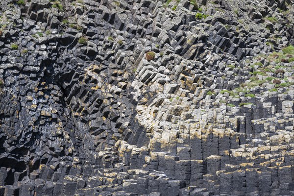 Bizzarely formed polygonal columnar basalt on the uninhabited rocky island of Staffa