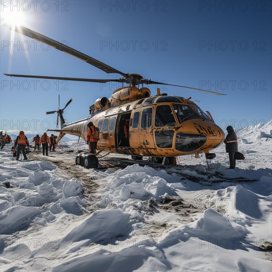 Helpers use evacuation aids to search for people buried in an avalanche