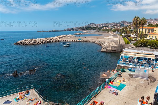 View of the beach from the fort Forte de Sao Tiago in Funchal beach. Madeira