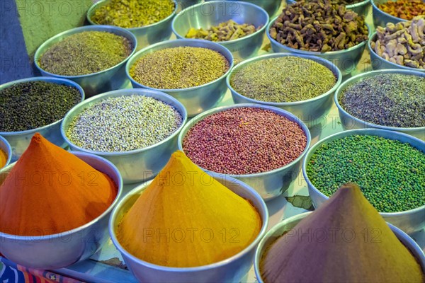 Colorful species market in a bazaar in a Nubian village along the Nile river and near the city Aswan. Egypt