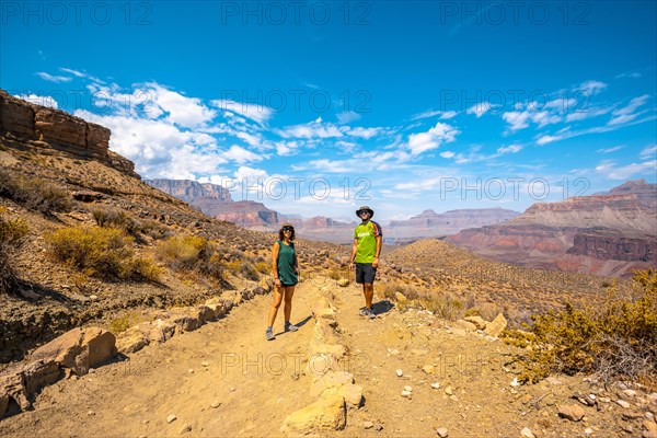 A european couple on the South Kaibab Trailhead trekking. Grand Canyon