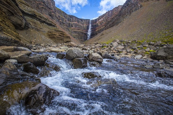 The river that comes down from the Hengifoss waterfall. Iceland