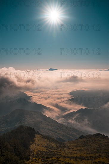 The mist enters the top of the Penas de Aya mountain or also called Aiako Harria