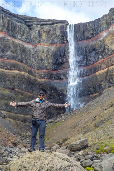 The last waterfall that descends from Hengifoss in Iceland from above