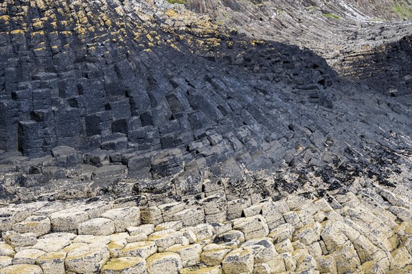 Bizzarely formed polygonal columnar basalt on the uninhabited rocky island of Staffa