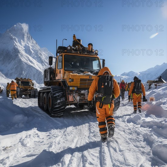 Helpers use evacuation aids to search for people buried in an avalanche