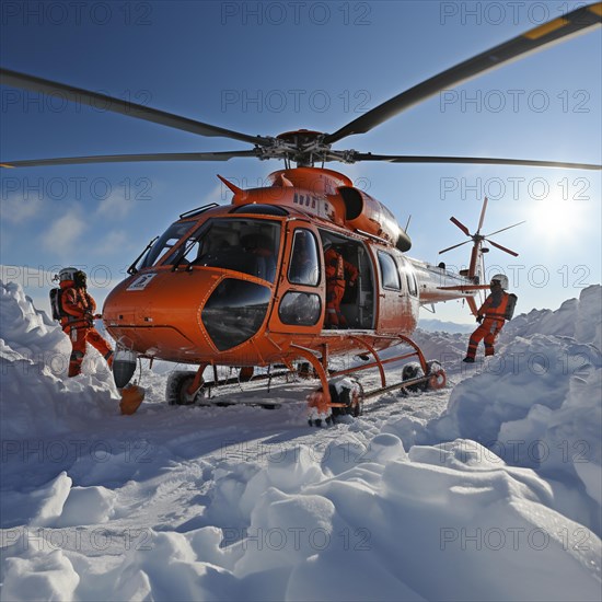 Helpers use evacuation aids to search for people buried in an avalanche